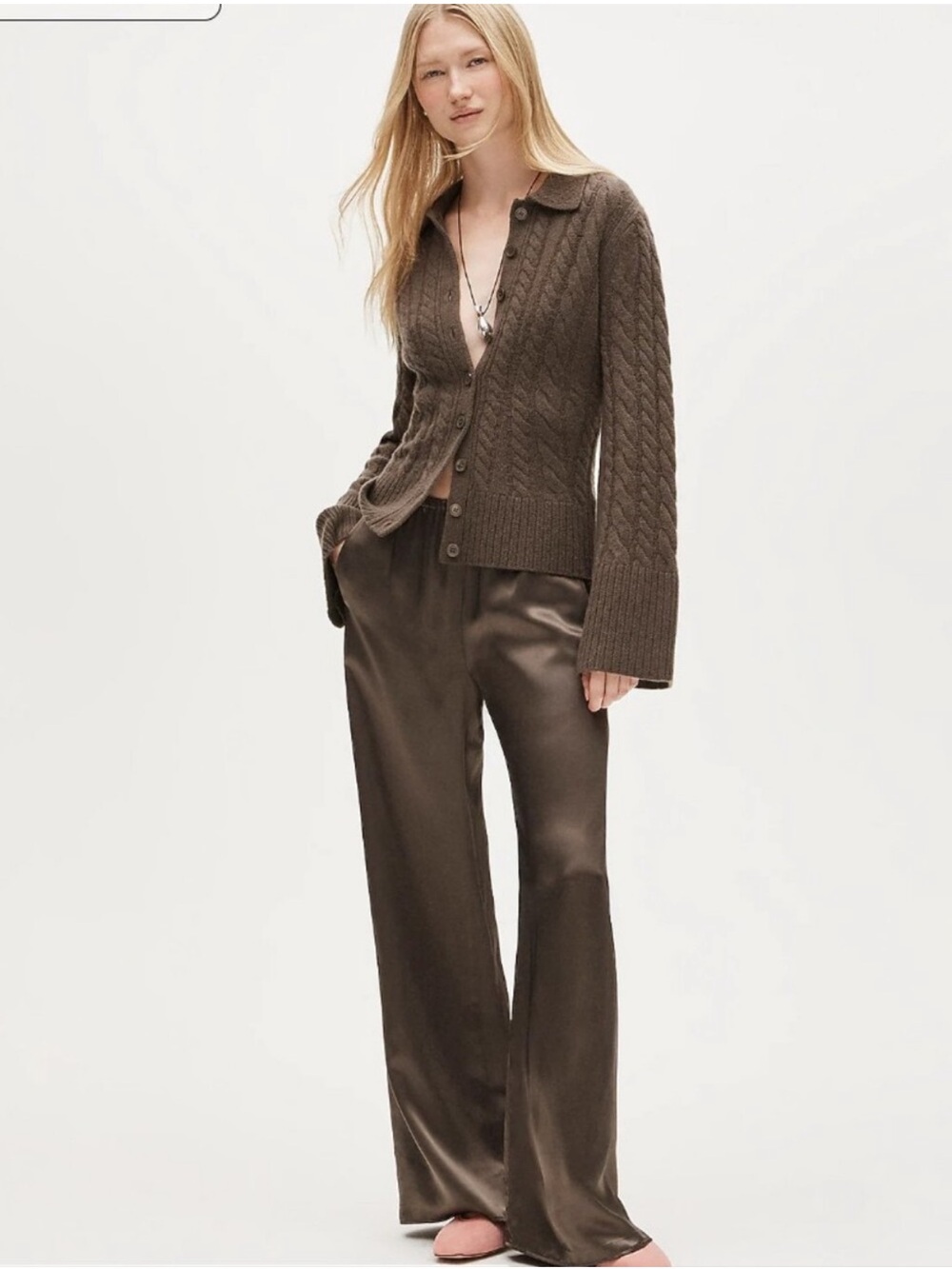JCrew Cosmo pant in luster charmeuse in Smoky Wood brown - size small - CN714 - Picture 2 of 11